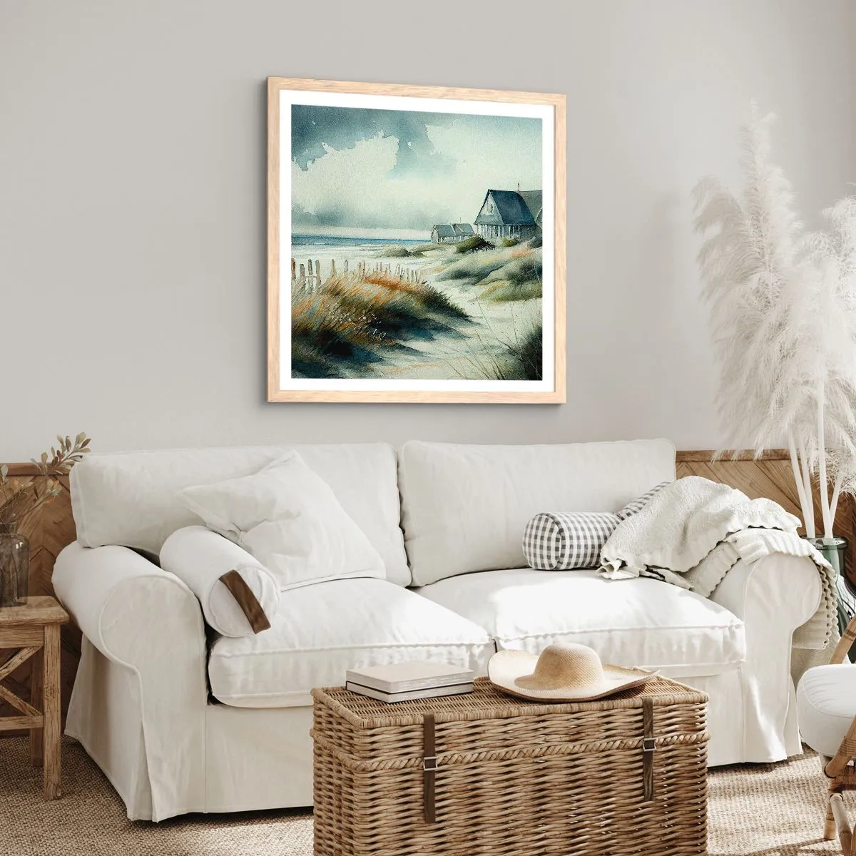 Plakat i ramme af lyst egetræ - Væk fra trængsel og travlhed - 60x60 cm