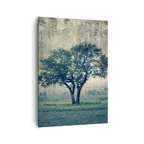 Lærredstryk - Billede på lærred - Et æbletræ på en blå membran? - 50x70 cm