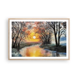 Plakat i ramme af lyst egetræ - Efterårs atmosfære - 91x61 cm
