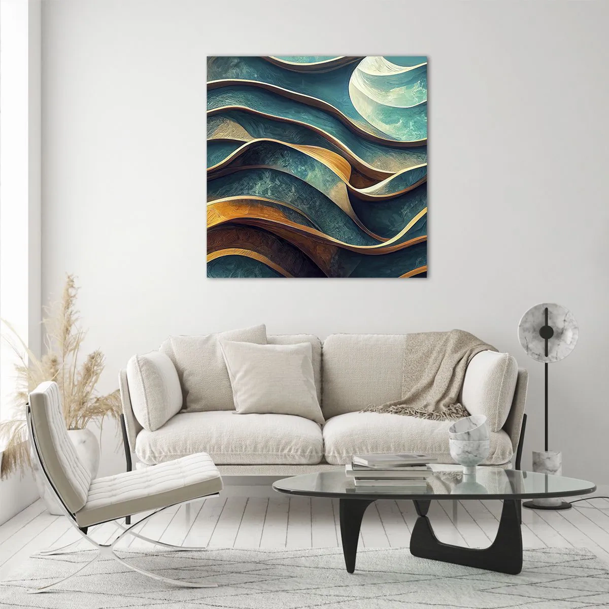 Billede på glas - Slyngninger af blåt - 50x50 cm