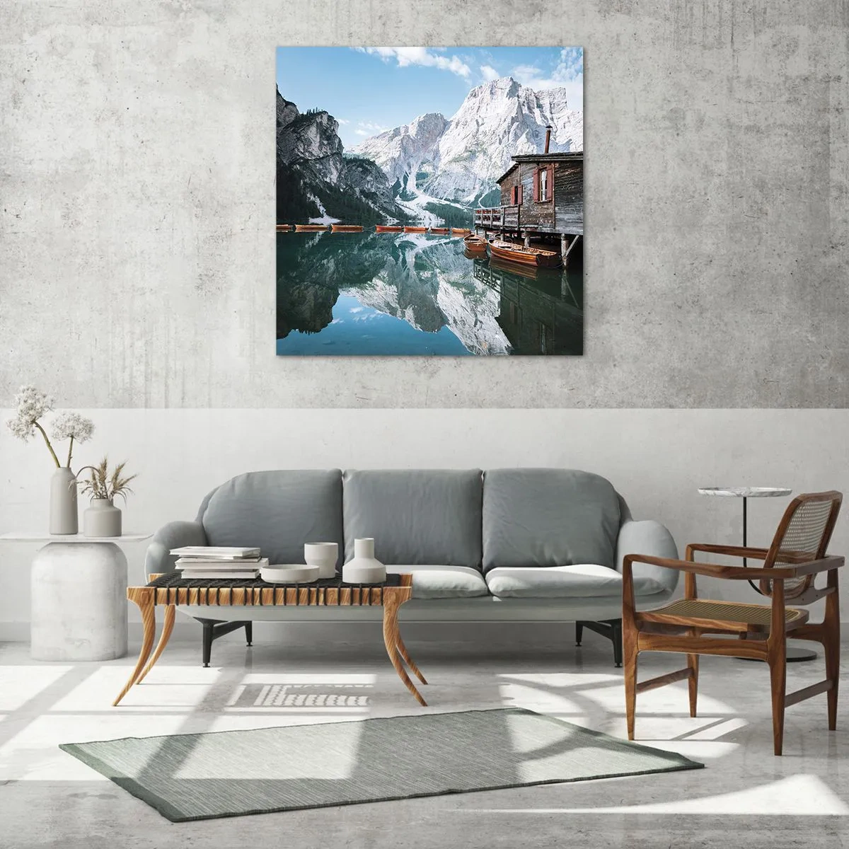 Billede på glas - Krystalklar bjergmorgen - 50x50 cm