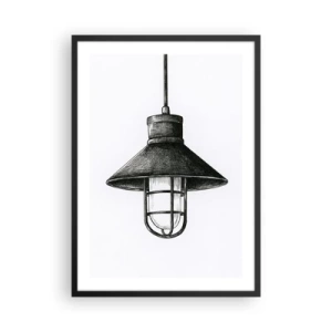 Plakat i sort ramme - Skitse af en industriel hængelampe - 50x70cm - Som for mange år siden... - Moderne vægdekoration til stue og soveværelse ARTTOR