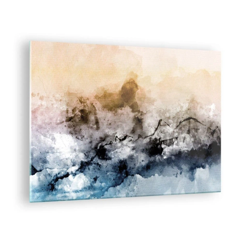 Billede på glas - Abstrakt landskab i pastelfarver med tåge - 70x50cm - Sænket i en tågesvirvel - Moderne vægdekoration til stue og soveværelse ARTTOR