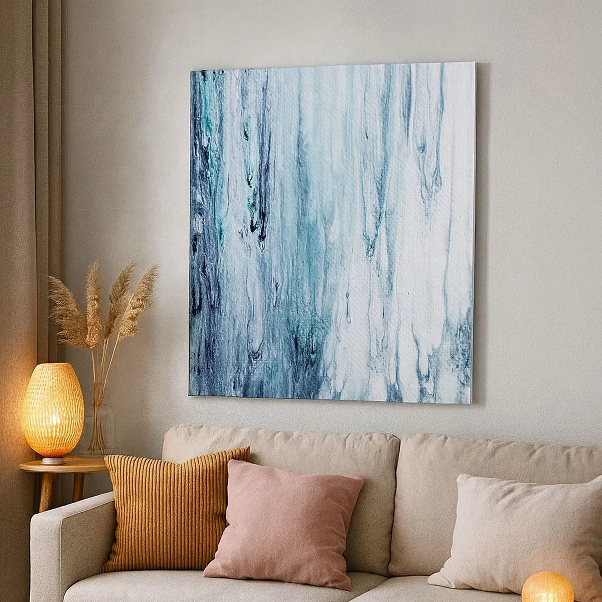 Lærredstryk - Billede på lærred - Blå istapper - 30x30 cm