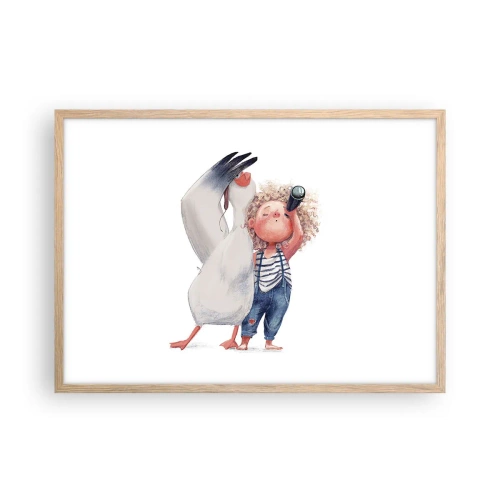 Plakat i ramme af lyst egetræ - En plan for en fantastisk rejse - 70x50 cm