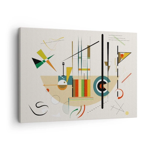 Lærredstryk - Billede på lærred - Farverig abstraktion med geometriske former - 70x50cm - Og verden griner - Moderne vægdekoration til stue og soveværelse ARTTOR