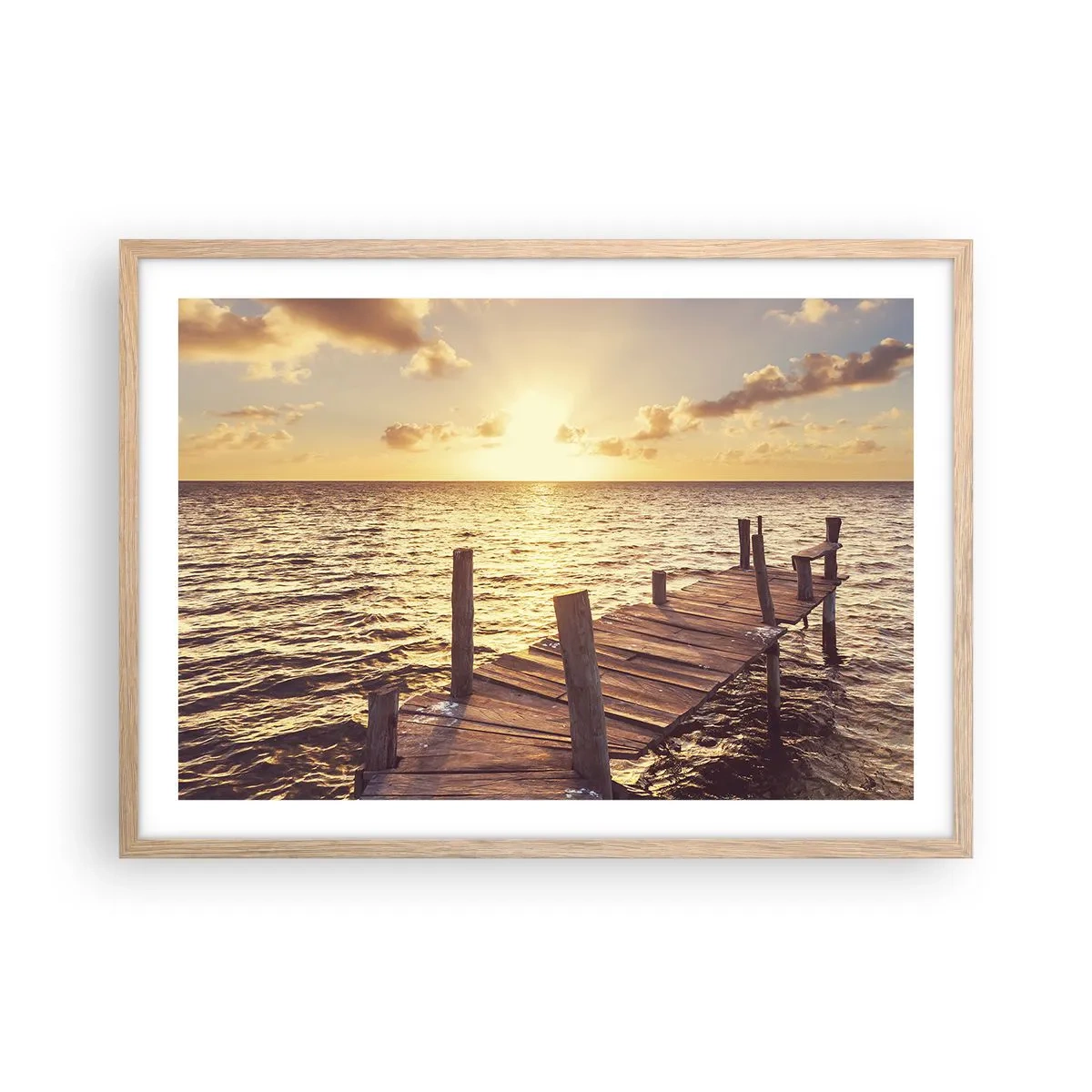 Plakat i ramme af lyst egetræ - Gyldent land af blidhed - 70x50 cm