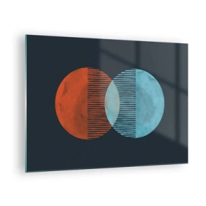 Billede på glas - To krydsende farverige planeter med et geometrisk mønster - 70x50cm - Astronomisk fantasi - Moderne vægdekoration til stue og soveværelse ARTTOR