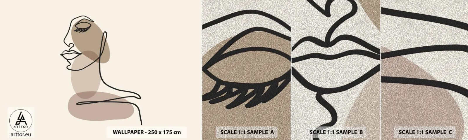 Prøve Fototapet Premium Sand - En vis linje af skønhed - Abstraktion, Kvindens ansigt, Grafik - 100x30 cm