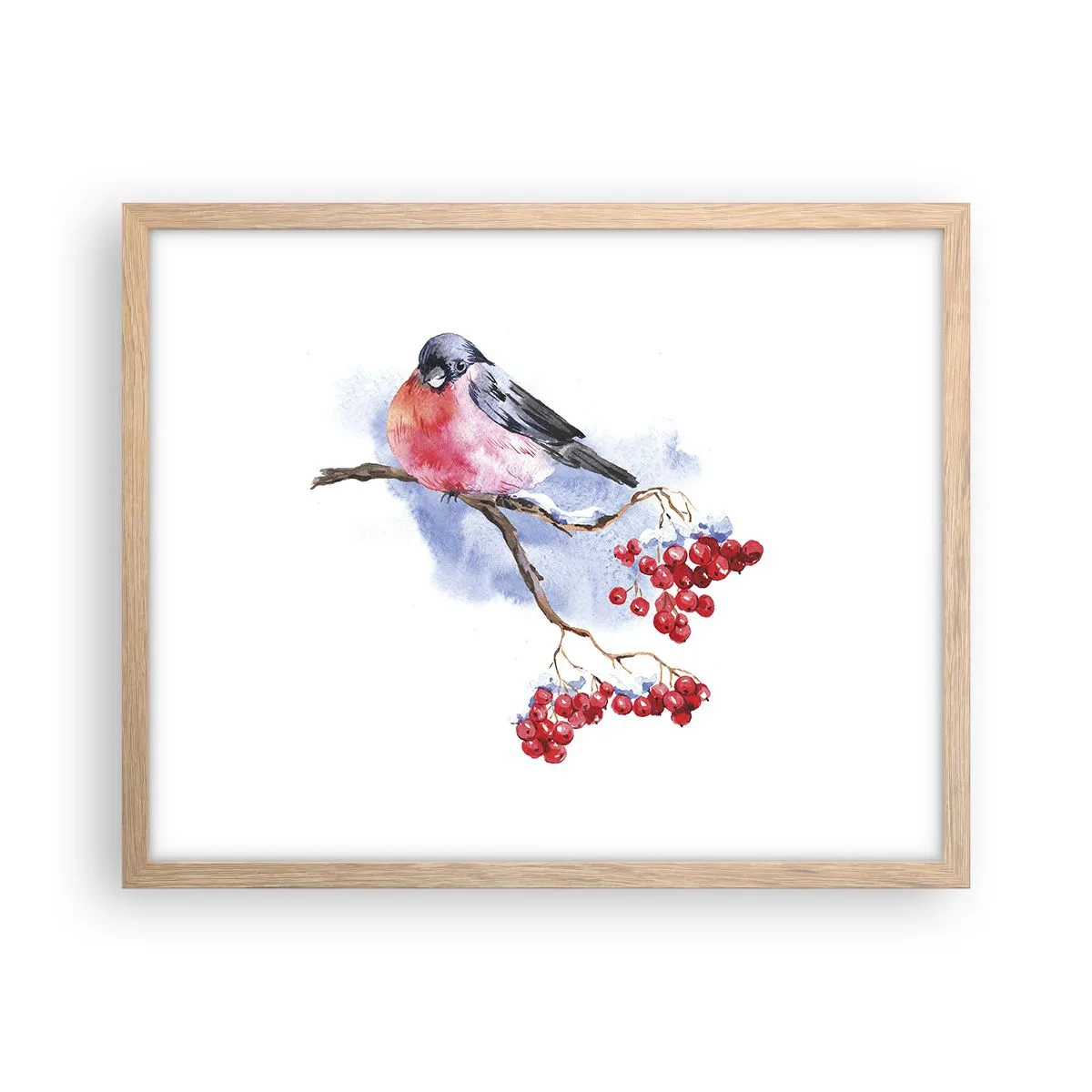 Plakat i ramme af lyst egetræ - Vinter i farver - 50x40 cm