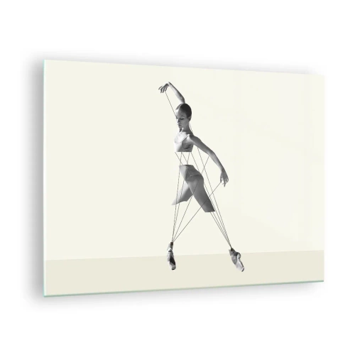 Billede på glas - Sort og hvid silhuet af en ballerina med et geometrisk linjemotiv - 70x50cm - I verdens teater - Moderne vægdekoration til stue og soveværelse ARTTOR