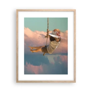 Plakat i ramme af lyst egetræ - Sjov i skyerne - 40x50 cm