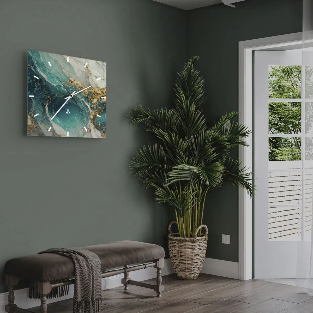 Vægur, Uret - Komposition med årer af guld - 40x40 cm