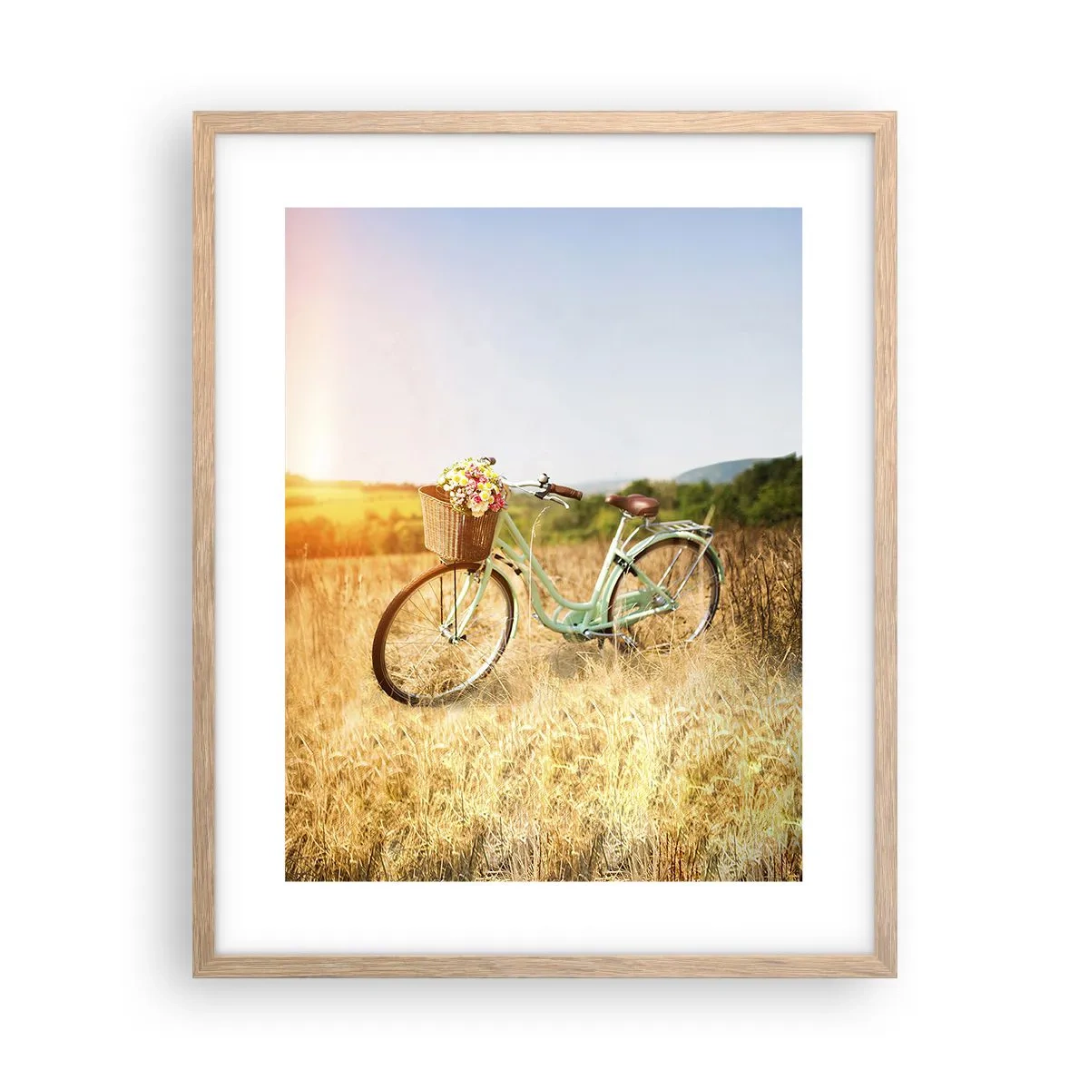 Plakat i ramme af lyst egetræ - Jeg bliver her et stykke tid - 40x50 cm