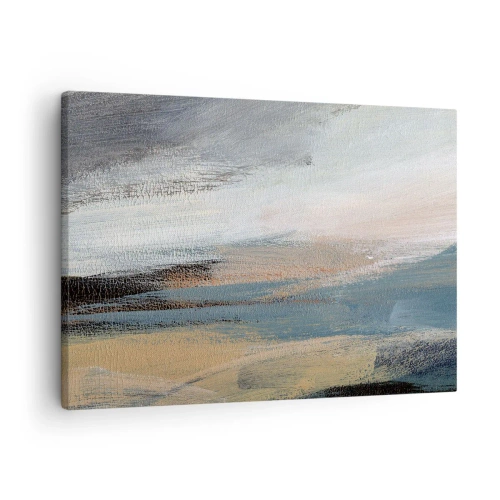 Lærredstryk - Billede på lærred - Abstrakt landskab i dæmpede nuancer af blå og beige - 70x50cm - Abstraktion: nordligt landskab - Moderne vægdekoration til stue og soveværelse ARTTOR