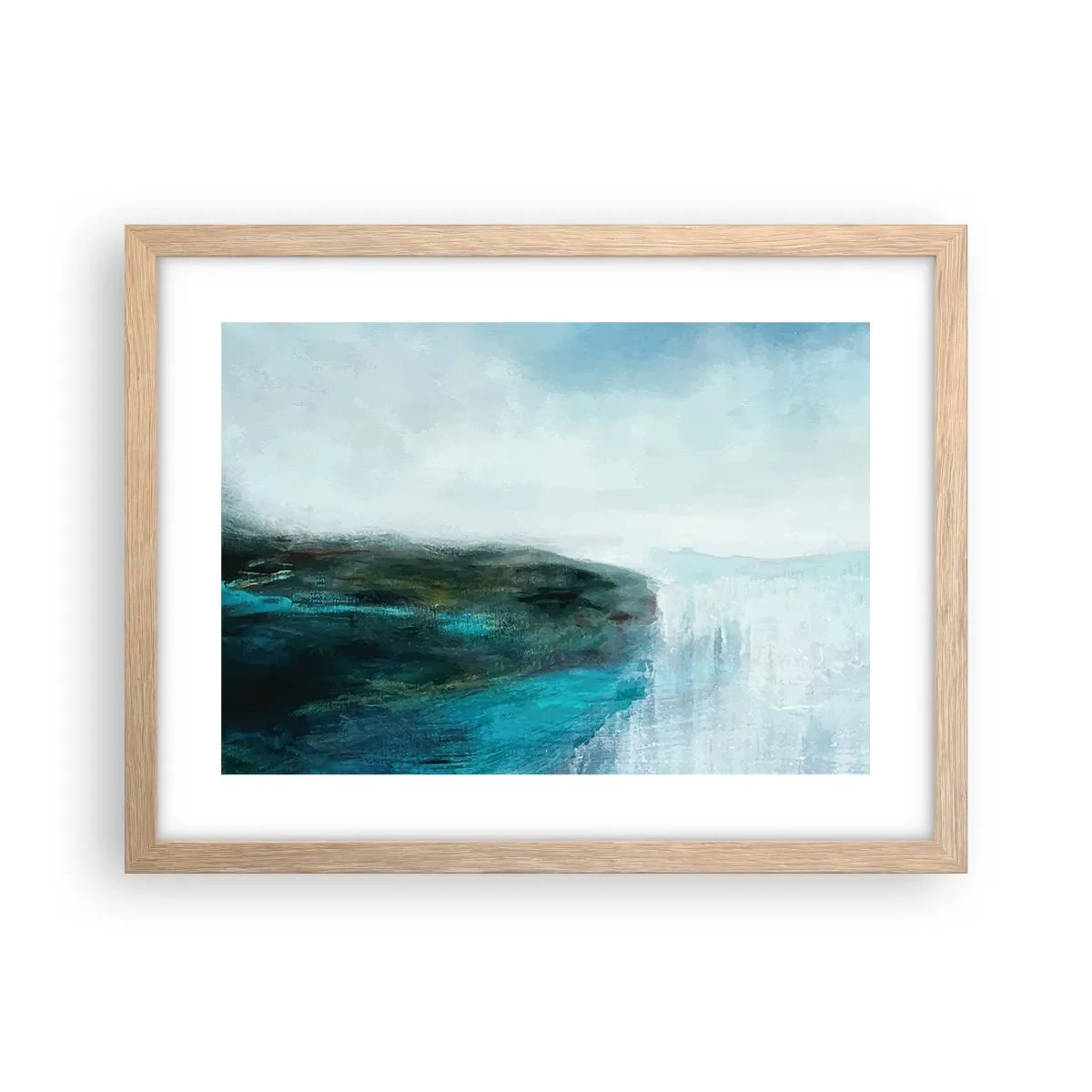 Plakat i ramme af lyst egetræ - Marin abstraktion - 40x30 cm