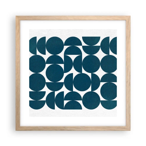 Plakat i ramme af lyst egetræ - Cirkler og halvcirkler - 40x40 cm