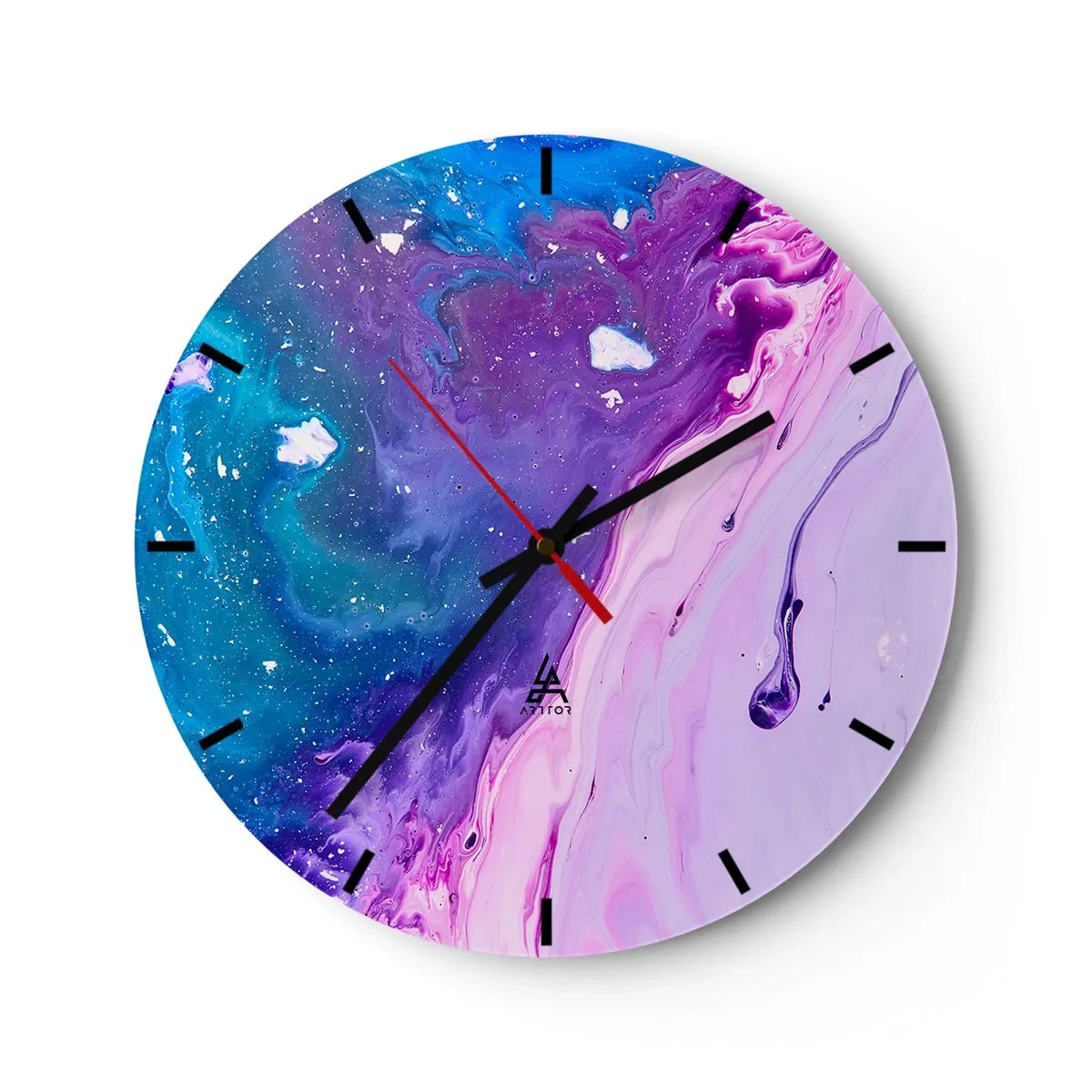 Vægur, Uret - Abstrakte farver i lilla og blå nuancer - 30x30cm - Yin og yang - Moderne vægdekoration til stue, køkken og soveværelse ARTTOR