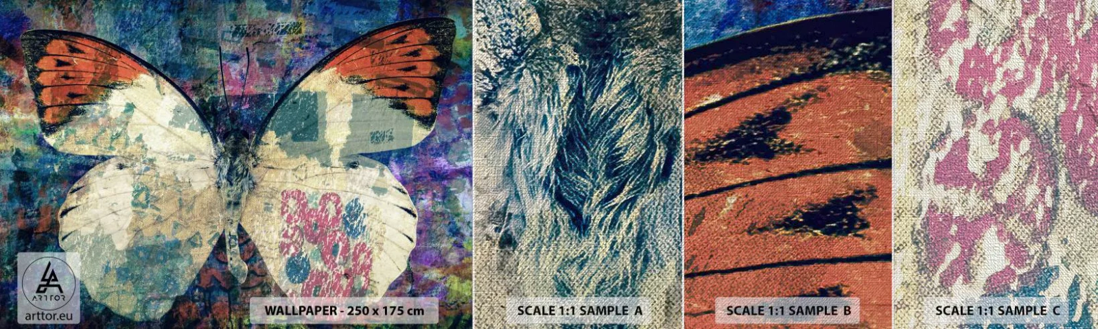 Prøve Fototapet Premium Canvas - Subtil skrøbelighed - Sommerfugl, Abstraktion, Stykke - 100x30 cm