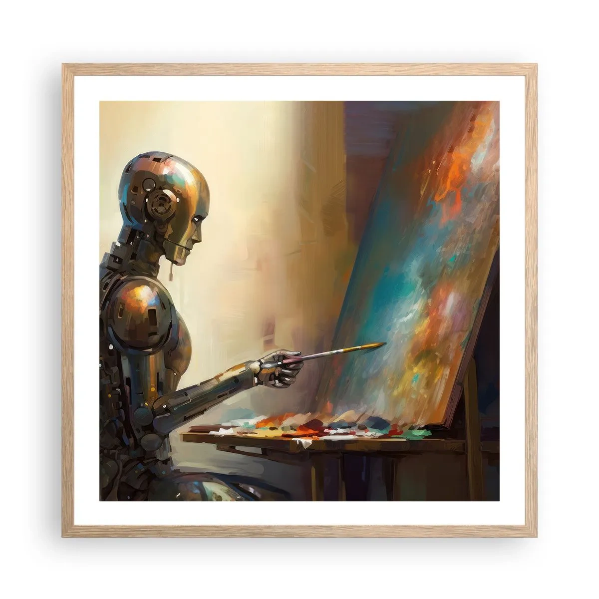 Plakat i ramme af lyst egetræ - Fremtidens kunst - 60x60 cm