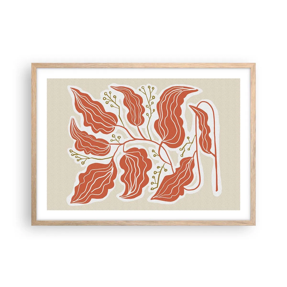 Plakat i ramme af lyst egetræ - Folk og koral - 70x50 cm