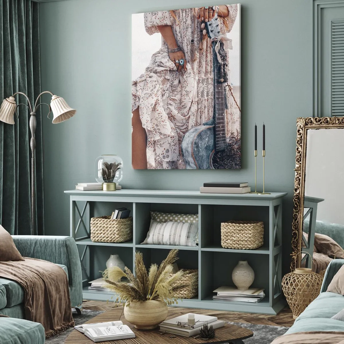 Lærredstryk - Billede på lærred - Børn blomster på vej - 80x120 cm