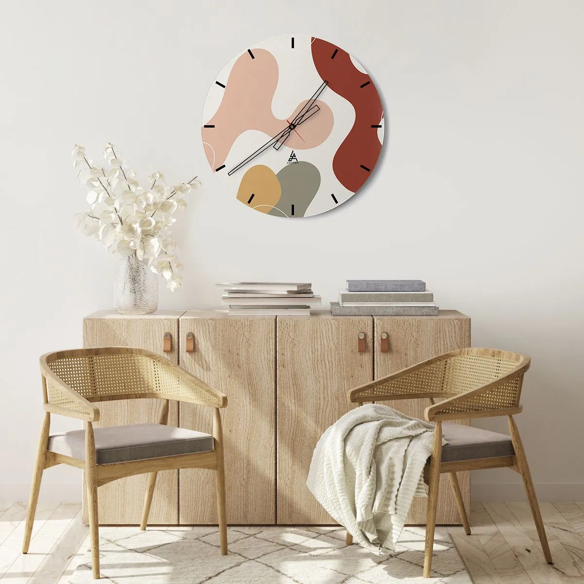 Vægur, Uret - En abstrakt komposition af organiske former og farver. - 30x30cm - Es eller flores? - Moderne vægdekoration til stue, køkken og soveværelse ARTTOR