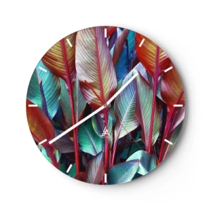 Vægur, Uret - Farverige blade af tropiske planter - 30x30cm - Farverigt krat - Moderne vægdekoration til stue, køkken og soveværelse ARTTOR