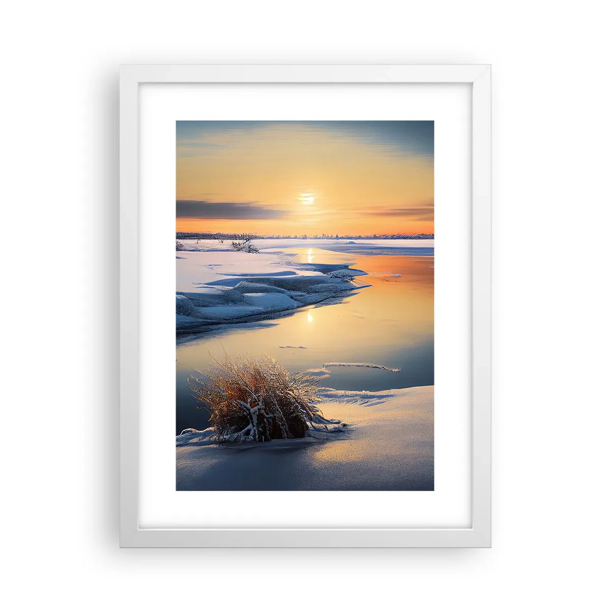 Plakat i hvid ramme - Vintersolnedgang - 30x40 cm