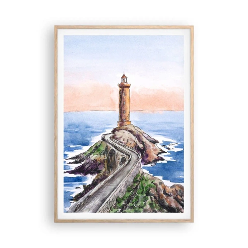 Plakat i ramme af lyst egetræ - Med front mod havet - 70x100 cm