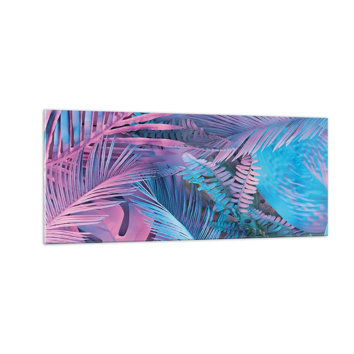 Billede på glas - Troperne i lyserød og blå - 100x40 cm