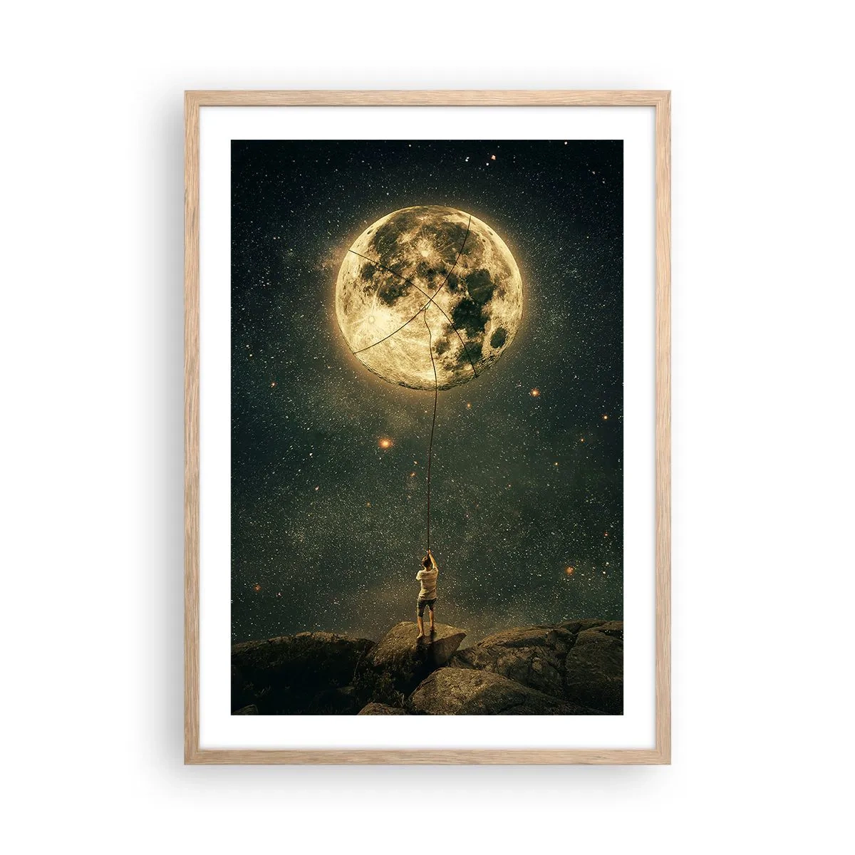 Plakat i ramme af lyst egetræ - En, der stjal månen - 50x70 cm
