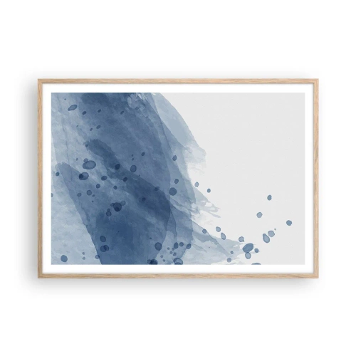 Plakat i ramme af lyst egetræ - Blå tyl - 100x70 cm