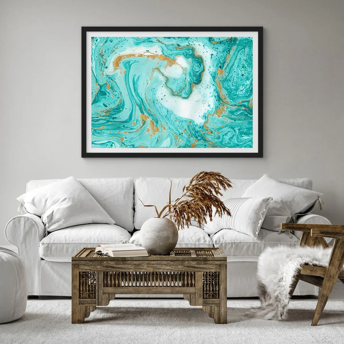 Plakat i sort ramme - Under den store bølge i Edo-perioden - 100x70 cm