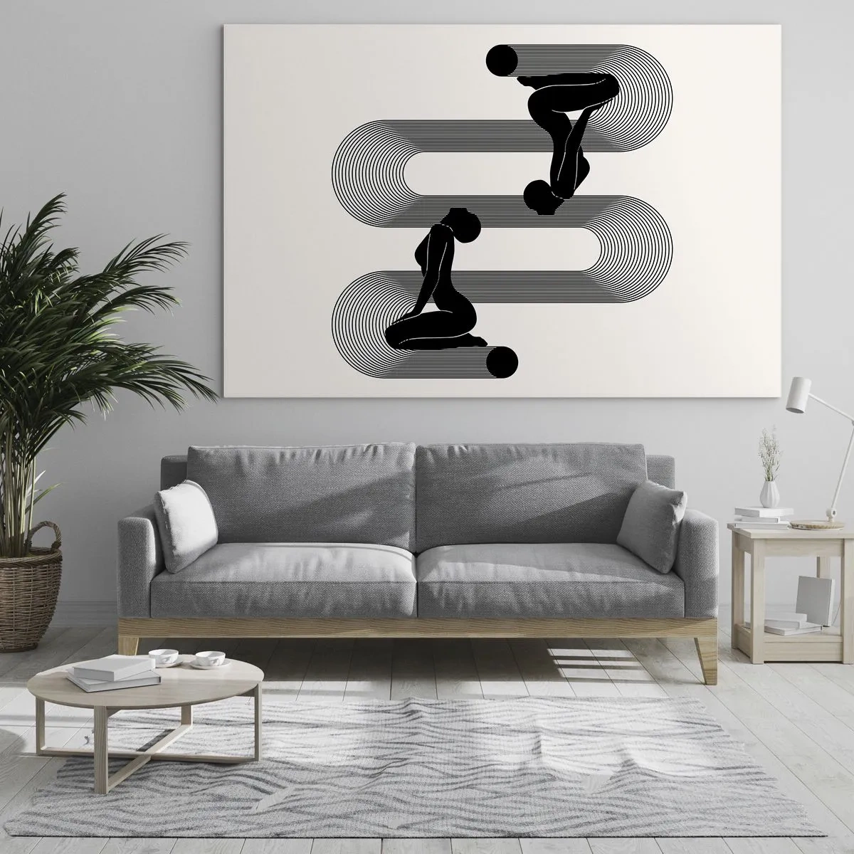 Billede på glas - Minimalistiske feminine silhuetter med grafisk linjemotiv - 70x50cm - Sensuel symmetri - Moderne vægdekoration til stue og soveværelse ARTTOR