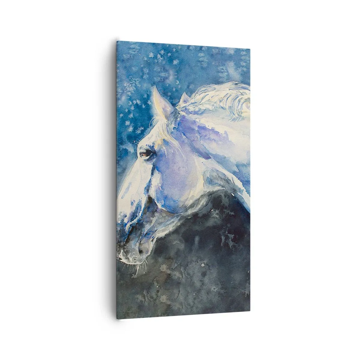 Lærredstryk - Billede på lærred - Portræt i et blåt skær - 65x120 cm