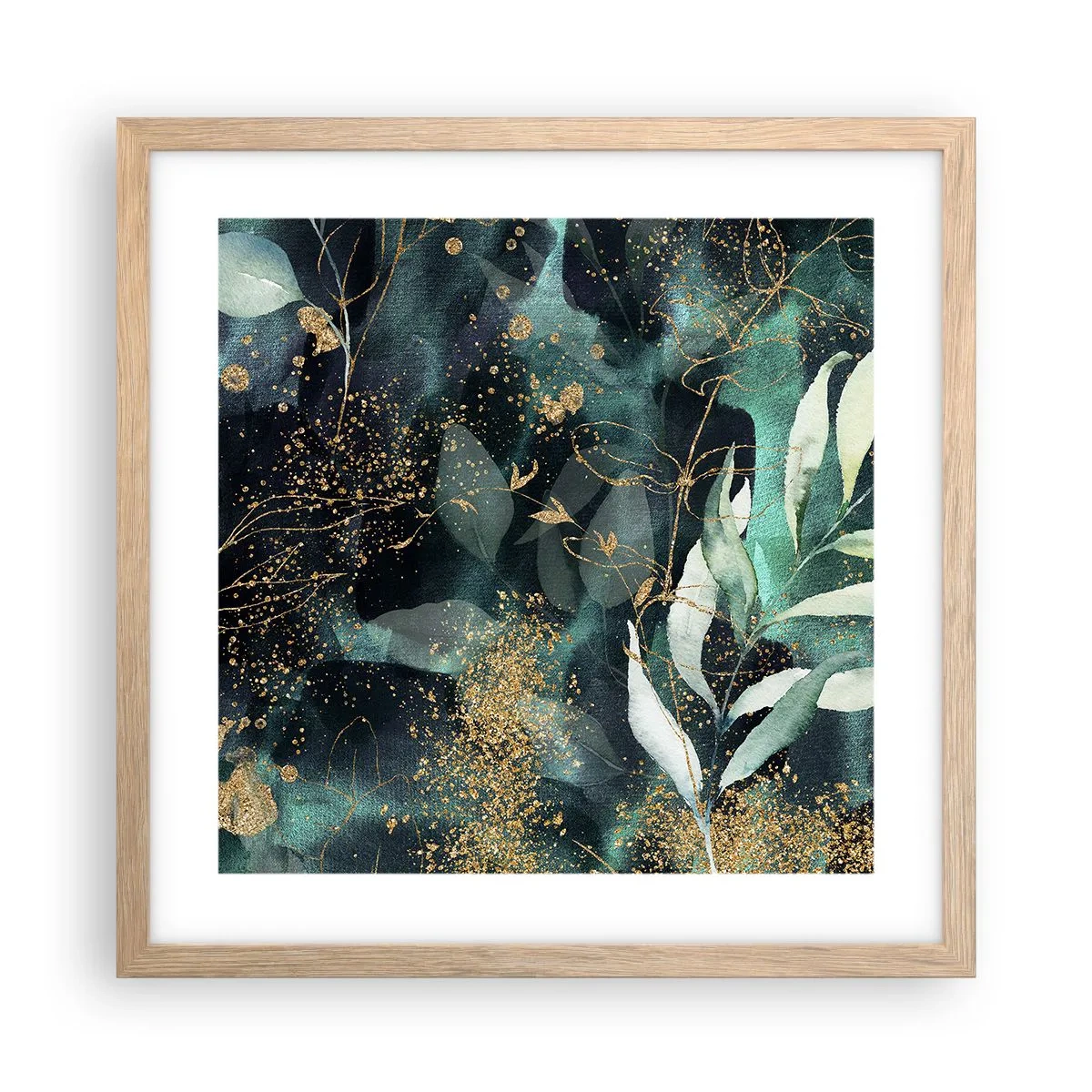 Plakat i ramme af lyst egetræ - Fortryllet have - 40x40 cm
