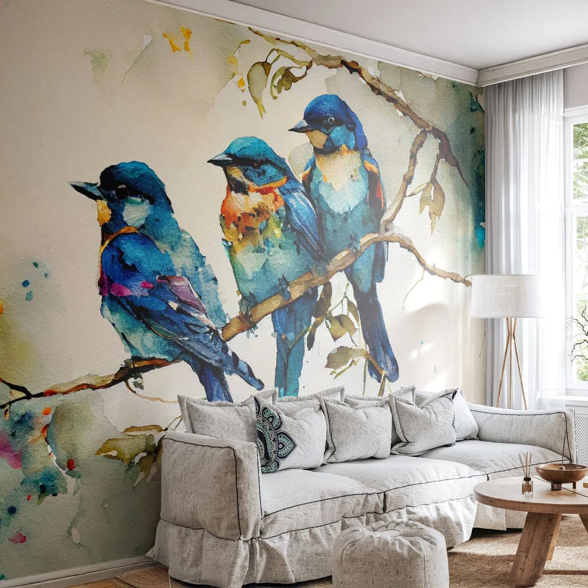 Fototapet Standard Eco - Er han fornærmet? - Fugle, Natur, Akvarel - 350x256 cm