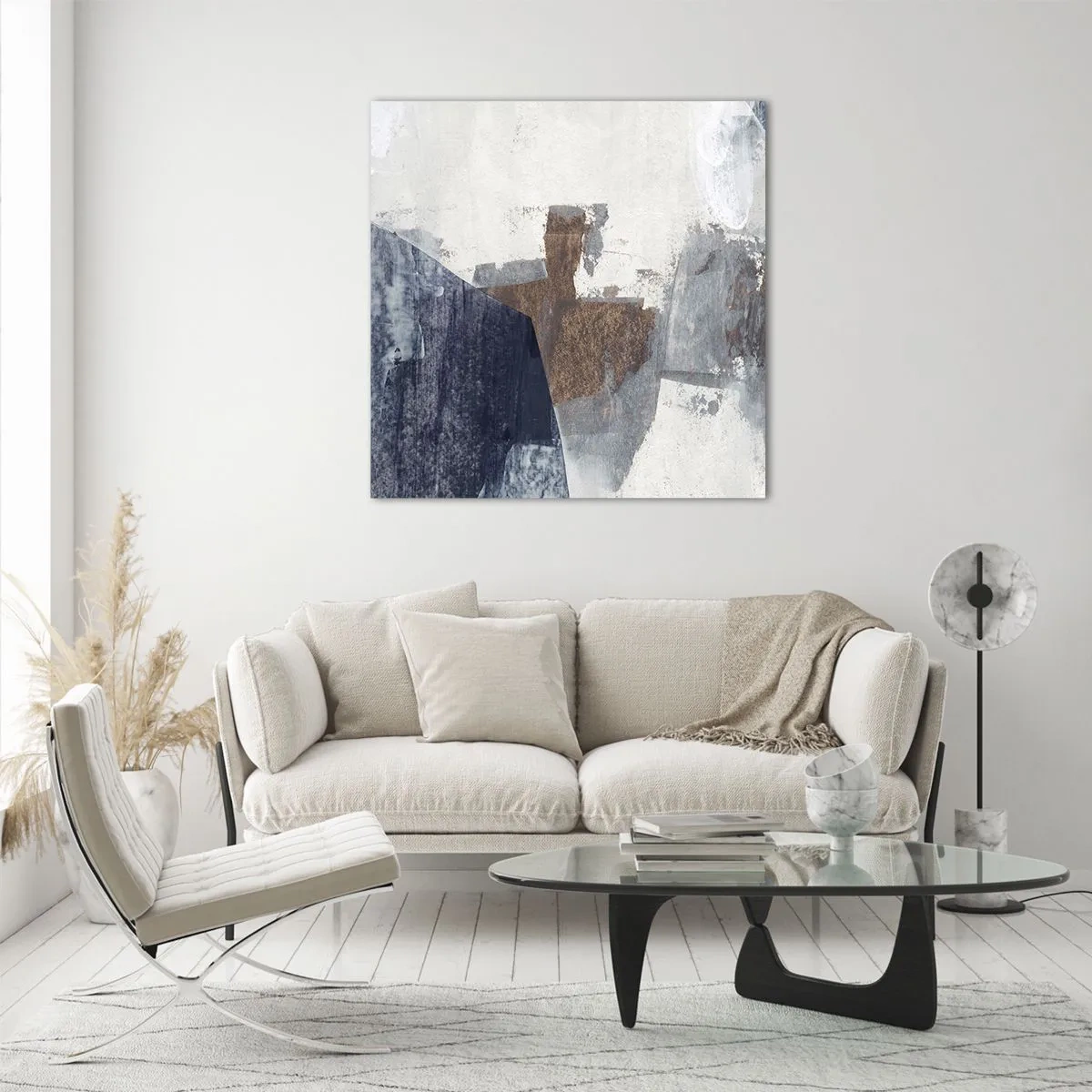 Billede på glas - Blåbrune former - 60x60 cm