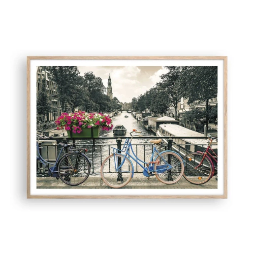 Plakat i ramme af lyst egetræ - Farverne i Amsterdams gader - 100x70 cm