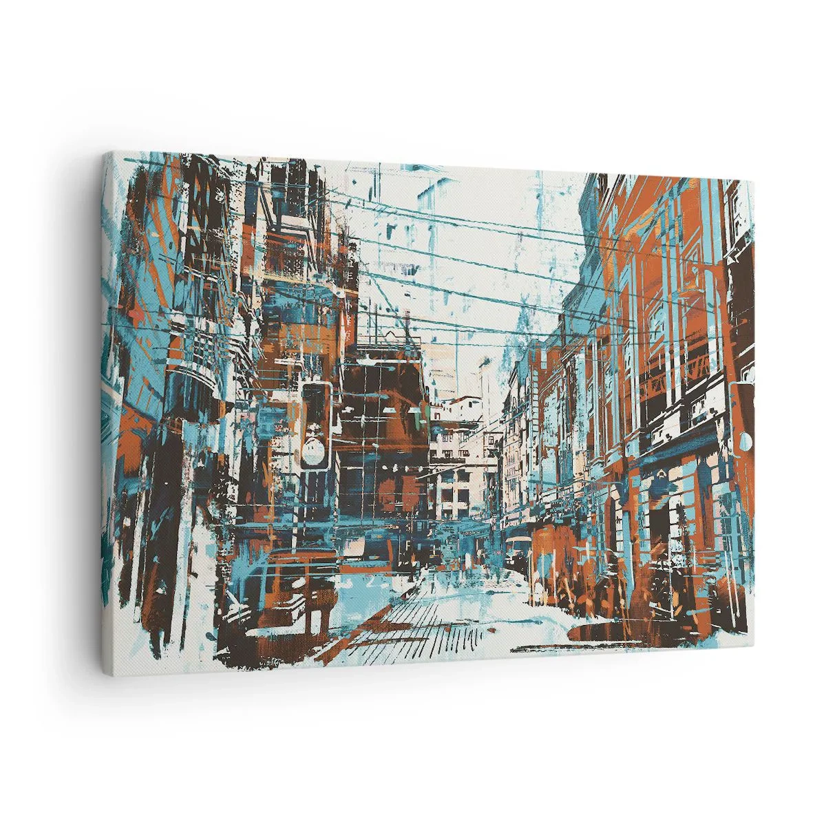 Lærredstryk - Billede på lærred - Et bybillede i blå og orange nuancer - 70x50cm - Et afmærket byspor - Moderne vægdekoration til stue og soveværelse ARTTOR
