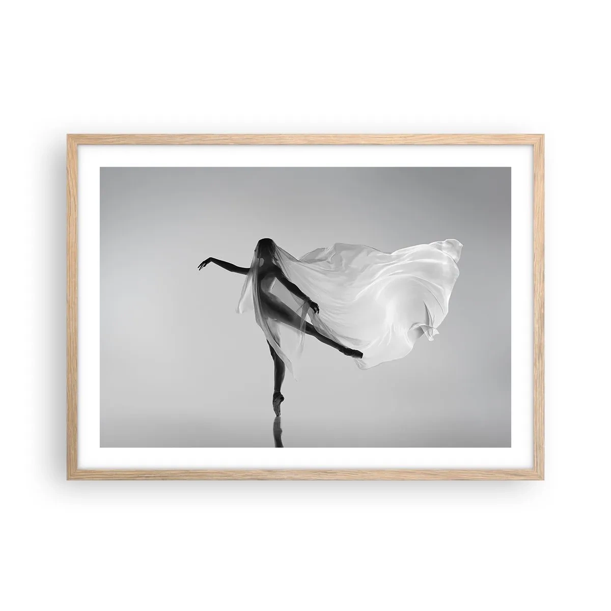 Plakat i ramme af lyst egetræ - Lethed og ynde - 70x50 cm