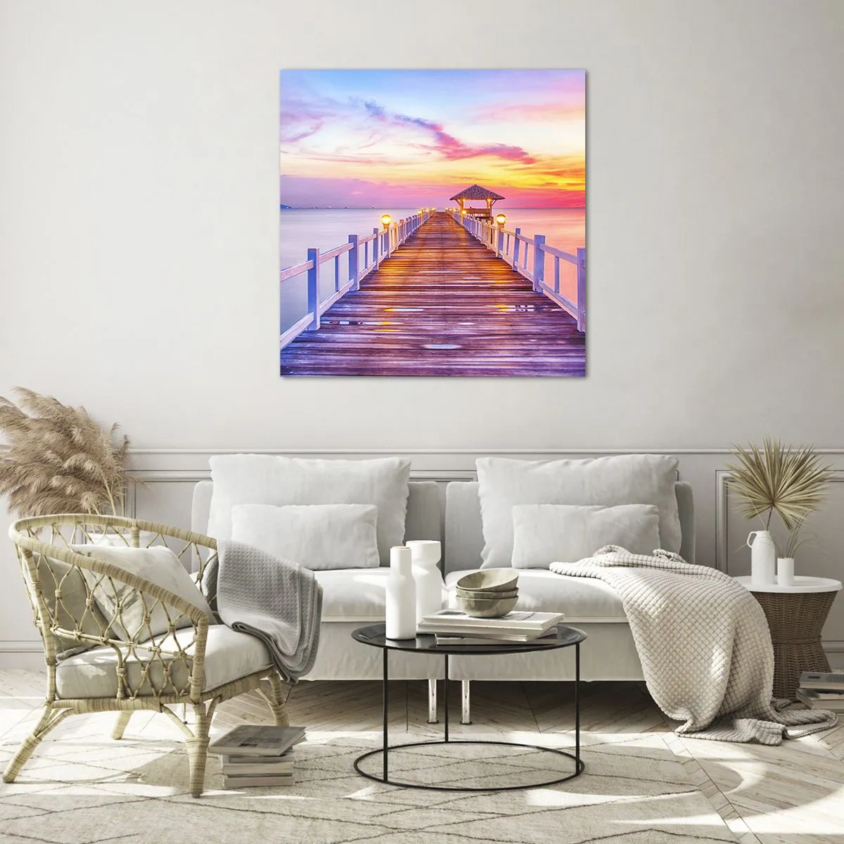 Billede på glas - Lilagylden stilhed om aftenen - 70x70 cm