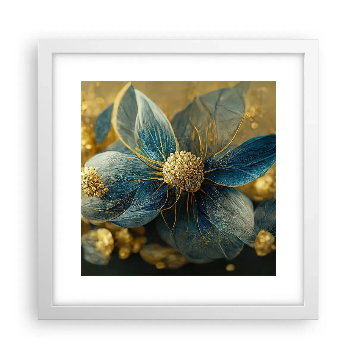 Plakat i hvid ramme - Blomstre med guld - 30x30 cm
