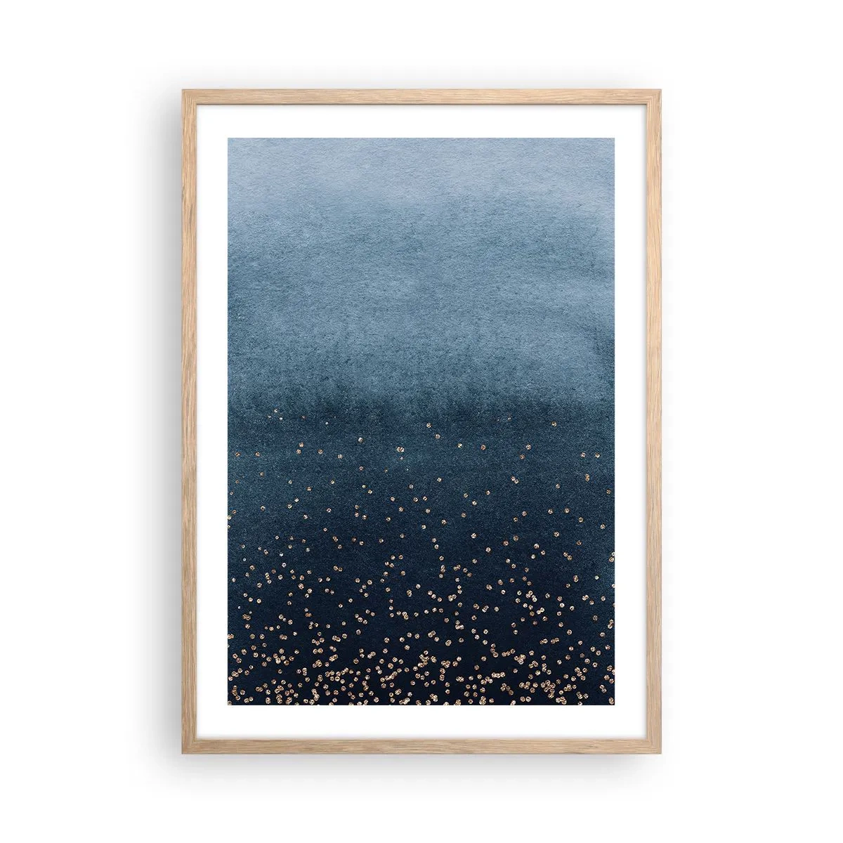 Plakat i ramme af lyst egetræ - Sammensætning - blå faser - 50x70 cm