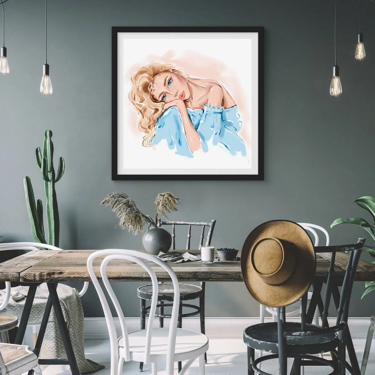 Plakat i sort ramme - Drømmende i blåt - 60x60 cm