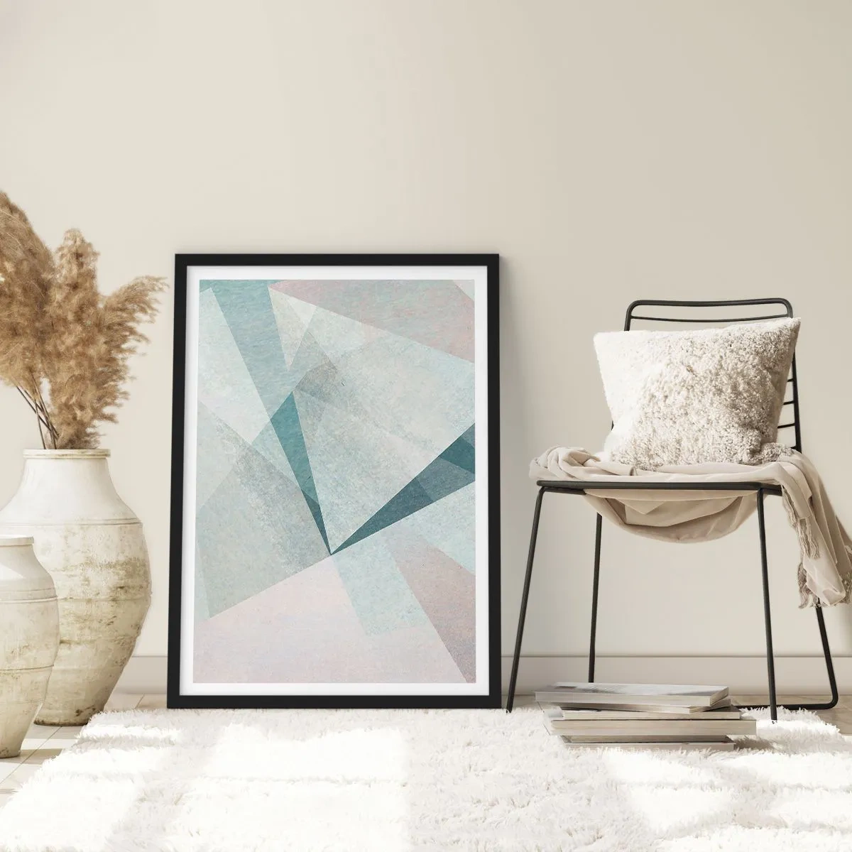 Plakat i sort ramme - Geometriske former i pastelfarver - 50x70cm - Rolig og alligevel dynamisk - Moderne vægdekoration til stue og soveværelse ARTTOR