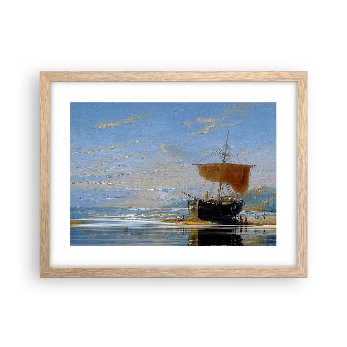 Plakat i ramme af lyst egetræ - Vand, jord, luft - 40x30 cm