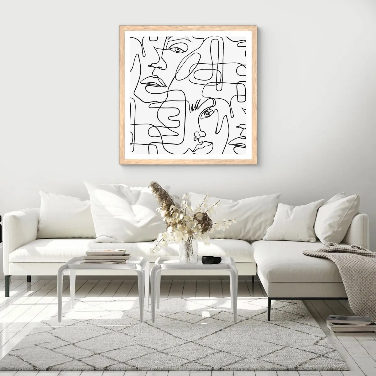 Plakat i ramme af lyst egetræ - I sammenfiltrede følelser - 50x50 cm