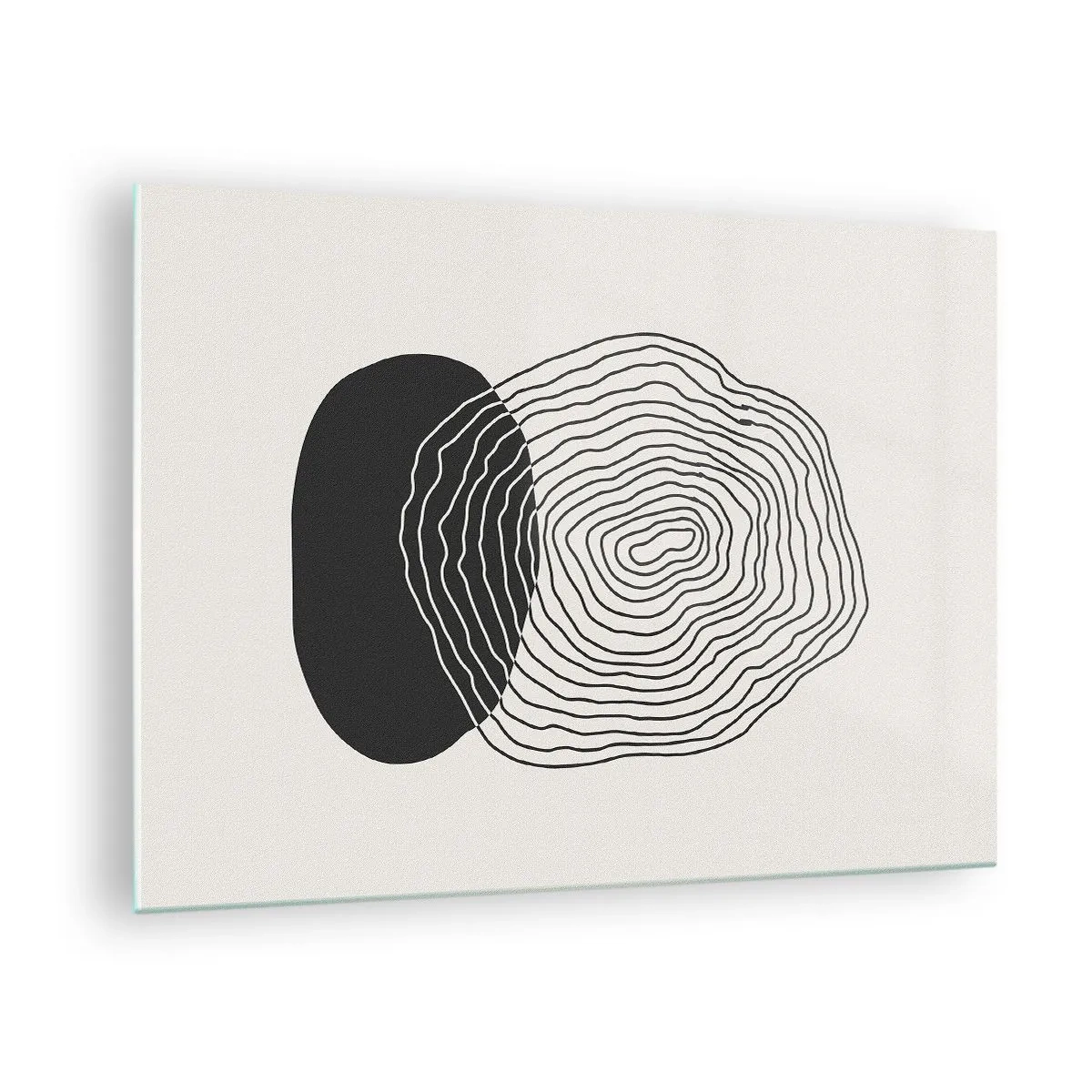 Billede på glas - Abstrakt mønster med sorte og hvide ovaler og linjer - 70x50cm - Varighed og vibration - Moderne vægdekoration til stue og soveværelse ARTTOR